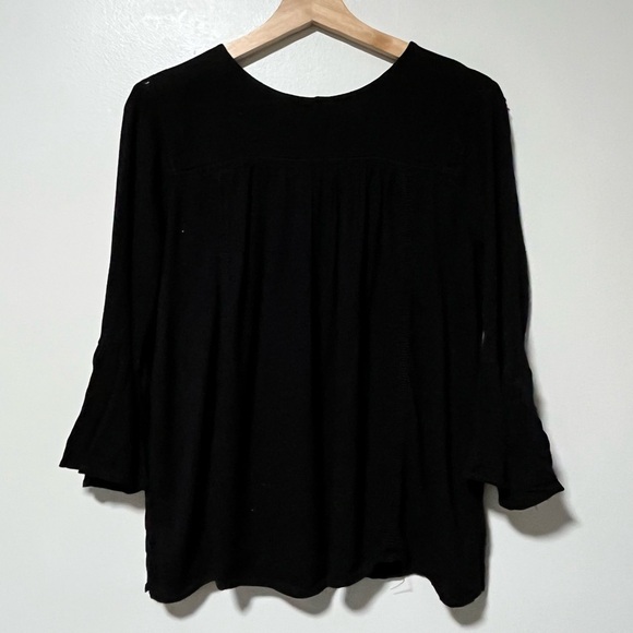 Old Navy Black Boho Blouse - Size M, 3/4 Bell Sleeves, Flowy Peasant Top - Picture 2 of 14